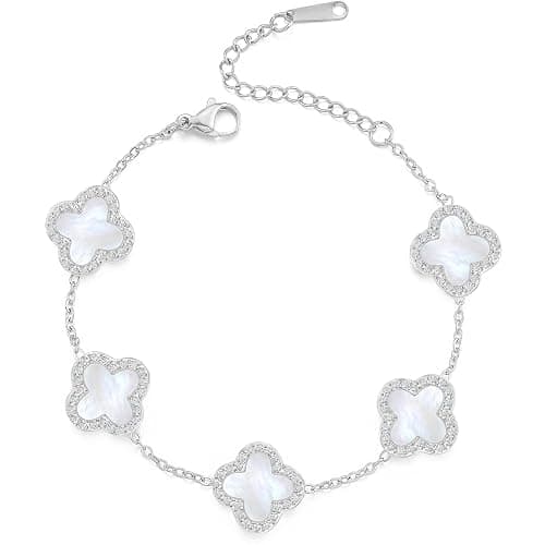 SHINYY Four Leaf Clover Bracelet for Women | 18K Gold Plated Cubic Zirconia Link Bracelet | 4 Leaf Lucky Jewelry Gift for Her - Image 1