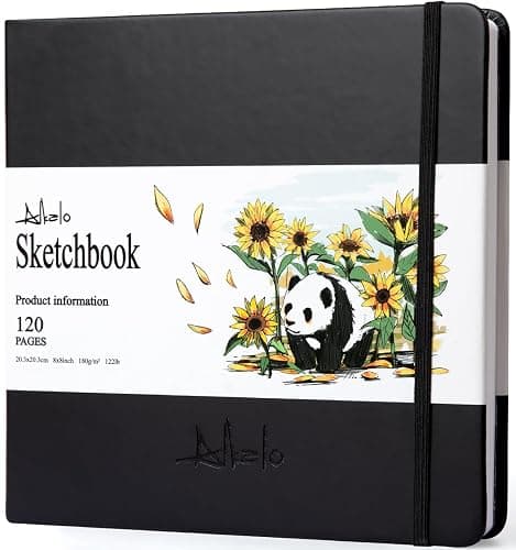 ALKALO Square Sketchbook for Drawing, 120 Pages Sketch Book, 122LB/180GSM Thick Paper, Mixed Media Sketchbook for Charcoal Pencil, Inks Pen, Colored Pencil, Acrylic Marker, Oil Pastel - Image 1