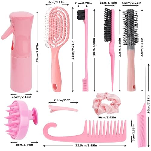FIDWALL Hair Brush Set,14 Pcs Hair Brushes Hairdressing Tools,Includes Transparent Cosmetic Bag,Spray Bottle,Edges Brush,Curly Hair Brush,Round Brush,Scalp Brush And Hair Clips,Hair Care Styling Tools thumbnail 2