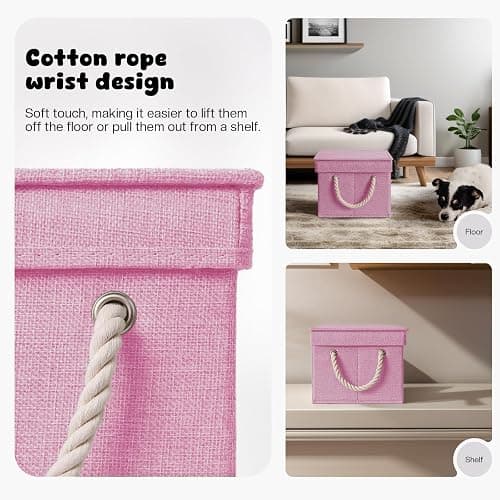 GreenPetopia Dog Toy Basket with Lid, Dog Basket for Toys, Dogs Toy Box with Cotton Rope Handles, Collapsible Storage Bins for Pet Toys, Dogs Storage Organizer, Pink thumbnail 6