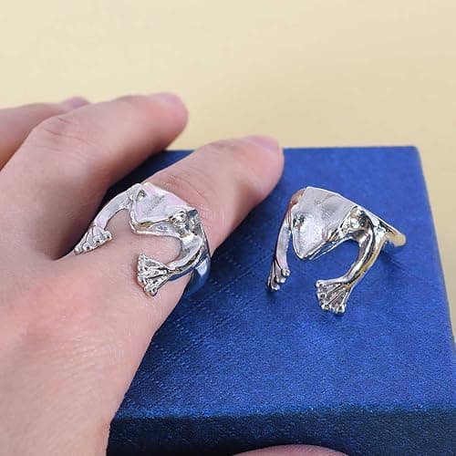 Aneneiceera Vintage Frog Ring Silver Opening Frog Knuckle Rings Funny Frog Finger Rings Punk Froggy Rings Cute Abstract Frog Ring Jewelry for Women thumbnail 3