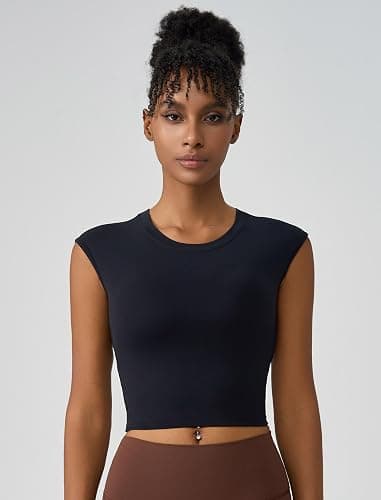 ABOCIW Workout Tops for Women Open Back Longline Sports Bras Athletic Crop Top Cap Sleeve Gym T Shirts with Built in Bra thumbnail 2