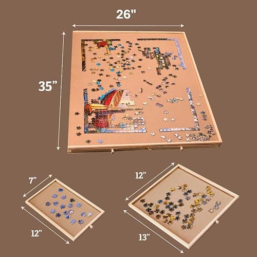 1500 Pieces Puzzle Board with 6 Storage Drawers and Protective Cover – Wooden Jigsaw Puzzle Table for Families, Home Entertainment, and Puzzle Assembly thumbnail 3