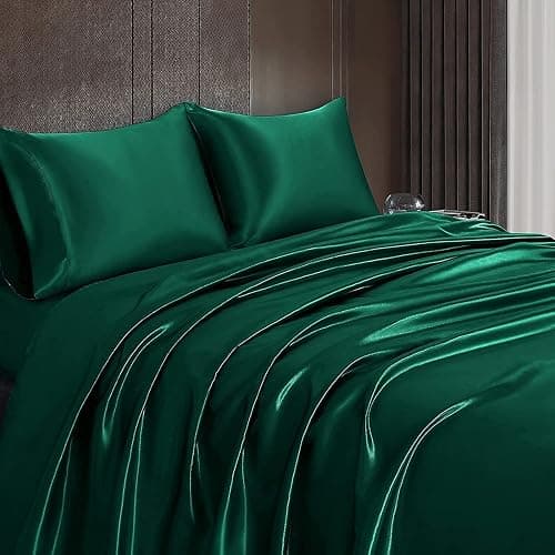 Homiest Blackish Green Satin Flat Sheet, Twin Silky Bed Top Sheet Only | Pure Polyester With Lustrous Finish, Protects Hair And Reduces Facial Wrinkles, Fade And Wrinkle Resistant, Machine Washable thumbnail 6