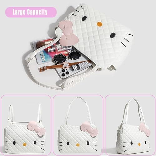 Cute Kitty Backpack Bag Cartoon Crossbody Bag with Plush Charm, Leather Shoulder with Adjustable Shoulder Strap for Women, Gift for Her thumbnail 7