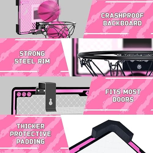 Basketball Hoop Indoor Kids Girls Pink - Mini Over The Door Basketball Hoops with Electronic Scoreboard Toys & 3 Balls, Unicorn Birthday Gifts Age 5 6 7 8 9 10 11 12 Year Old Girls thumbnail 4