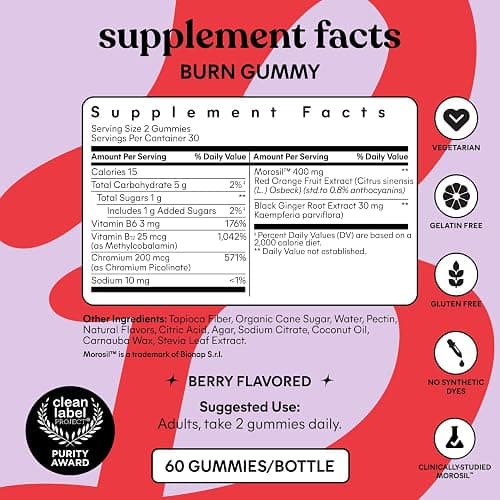 Lemme Burn Belly Fat & Metabolism Gummies for Women, 30-Day Supply | Clinically Studied Morosil, Black Ginger, B6, B12, Chromium, Vegan, Gluten-Free, Berry Flavor thumbnail 7