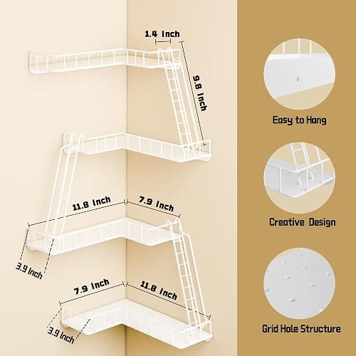 ENPKLUTE 4-Tier Fire Escape Wall Shelf - New York Style Fire Escape Shelf for Figures, Corner Floating Shelves for Wall, Trinket Display Shelves for Home Décor - White thumbnail 3