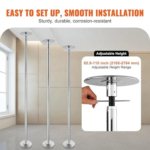 VEVOR Professional Dancing Pole, Spinning Static Dancing Pole Kit, Portable Removable Pole, 45mm Heavy-Duty Stainless Steel Pole, Height Adjustable Fitness Pole, for Exercise Home Club Gym, Silver thumbnail 5