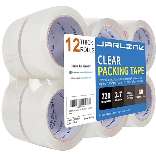 JARLINK 12 Rolls Clear Packing Tape, Heavy Duty, 2.7mil Thick, 1.88" | 2.7mil Thick and 1.88" Wide. 60 Yards per Roll, 720 Total Yards. Heavy Duty Packaging Tape for Shipping, Sealing - Image 1