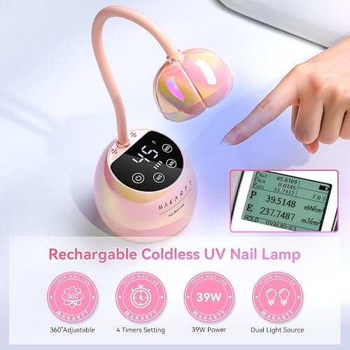 Makartt UV LED Flash Cure Nail Lamp - Gooseneck UV Lamp for Gel Nails Cherie Cordless USB, Professional Nail Dryer with 4 Times & Auto Sensor for Fast Flash Curing Polish Nail Art thumbnail 4