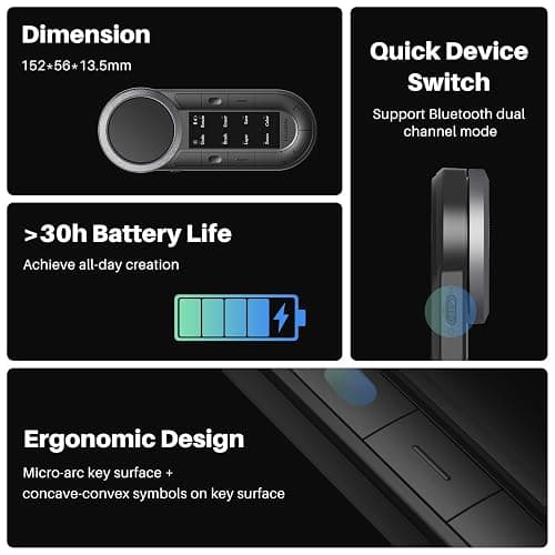 HUION Keydial Remote Bluetooth Programmable Keypad with Dual Dials 60 Customized Keys, OLED Display Macro Keypad Work with PC, Mac, Mobile, One-Hand Shortcut Keyboard for Drawing Tablet, Laptops thumbnail 7
