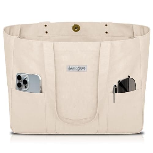 HOMESPON Large Canvas Tote Bag for Women Everything Bag with Pockets and Laptop Sleeve - Image 1