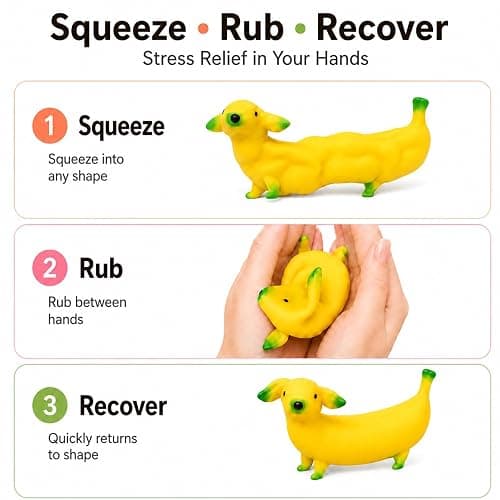 Banana Dog Squishy Toy,Crunchy Squishy Moldable Sand Filled Sensory Fidget,6X Stretchable Squeeze Stress Relief Toy,Slow Rising Banana Squishy Fun Christmas Stocking Stuffers & White Elephant Gifts thumbnail 4