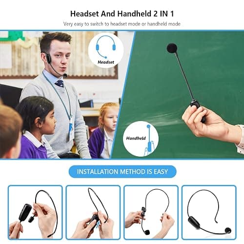 Bietrun Wireless Microphone Headset, UHF Wireless Headset Mic System, 160ft Range,1/8'' and 1/4'' Plug, for Speakers, Voice Amplifier, PA System(Not Supported AUX/iOS) thumbnail 5