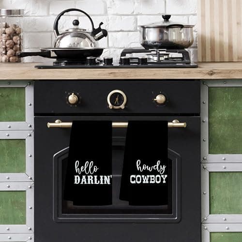 Jvpke Western Bathroom Decor,Couples Gifts,Western Kitchen Bath Towels,Hello Darlin Howdy Cowboy Kitchen Towels Set of 2,Gifts for Couples,Western Dish Towels,Western Hand Towels 16×24 Inch(Black) thumbnail 2