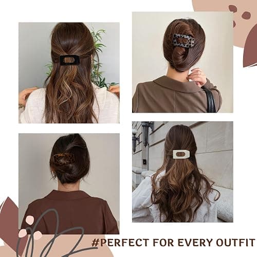 8 Pack Tortoiseshell Flat Hair Clips for Women – Large Neutral Matte No-Slip Rectangle Claw Clips for Thick & Thin Hair, Strong Hold Square Hair Accessories, Chic Neutral Leopard Pattern thumbnail 6