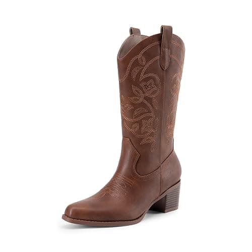 DREAM PAIRS Cowboy Boots for Women Cowgirl Western Boots Fashion Embroidery Stitched Chunky Heel Mid Calf Boots - Image 1