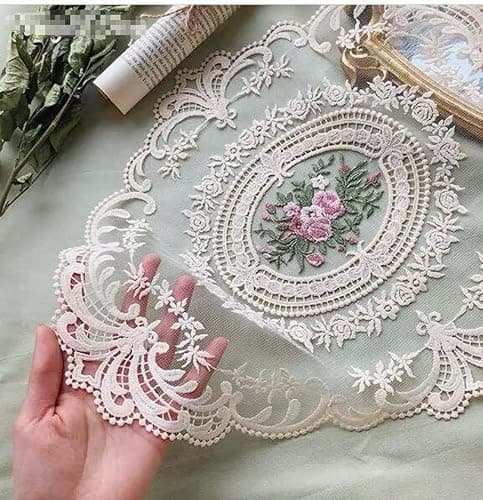 2Pack Retro Lace Placemats, French Crochet Doilies, Handmade Embroidered Table Mats, 12x16-in Beige Place Mats Cup Mat - 2