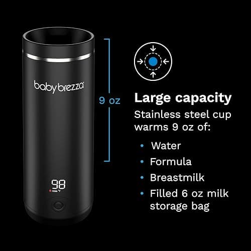 Baby Brezza Portable Warmer – 3X Faster Baby Bottle Warming - Travel Breastmilk and Formula Warmer - Safe, Even Heating - Up to 9oz - No Adapters, Black thumbnail 2