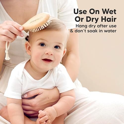 Baby Hair Brush Set for Newborns - Soft Goat Bristle Wooden Baby Brush and Comb Set Newborn Grooming Kit for Cradle Cap, Durable & Gentle, Boy, Girl Infant Essentials Care Kit (Oval, Walnut) thumbnail 6