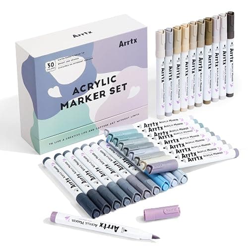 Arrtx Acrylic Paint Pens 30 Grey Tones, No Shake Non-Valve Markers, 1-6mm Flexible Brush Tip, Fast Dry Waterproof Opaque Ink for Rock Painting, Wood, Glass, Plastic, Canvas thumbnail 3