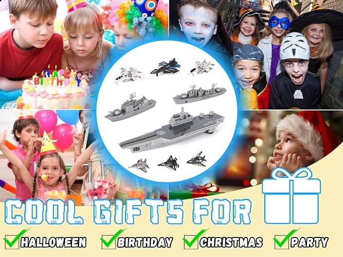 Crelloci Aircraft Carrier Military Naval Ship with Pull Back Army Fighter Jet Toy Small Scale Model Plane Submarine Kids' Play Vehicle Set for Boy Girl Children - Naval Ship-01 thumbnail 7