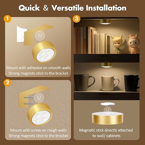 3Pcs Battery Operated Picture Light, Magnetic Led Painting Light with Remote Dimmable and Timer, 3 Lighting Modes Art Display Light for Picture Frame Paintings, Wireless Wall Decor Puck Lights, Gold thumbnail 8