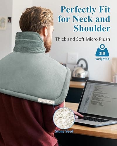 Heating Pad for Neck Shoulders Back, Weighted Heated Wrap, Electric Neck Shoulder Heating Pads 6 Heat Settings 4 Auto-Off,Mothers Day Gifts for Mom, Anniversary Birthday Gifts for Women Men Dad, Grey thumbnail 3