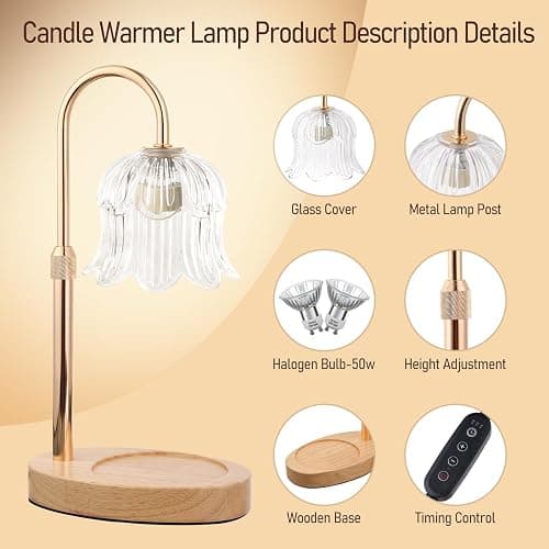 Electric Candle Warmer Lamp with Timer - Flame-Free 4-Level Dimming, Height Adjustable Gifts for Mom Women Friend, Birthday Housewarming Home Bedroom Decor thumbnail 6