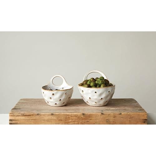 Creative Co-Op Set of 2 Cream Stoneware Colanders thumbnail 3