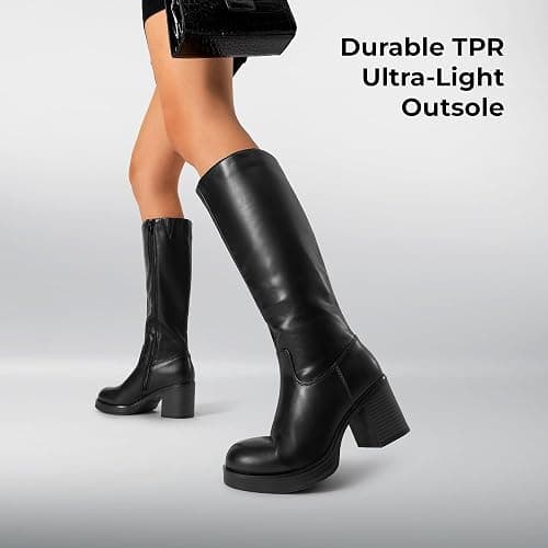 DREAM PAIRS Women's Knee High Boots Chunky Platform Heel Round Toe Boots for Women Side Zipper Stylish Comfortable Tall Boots thumbnail 8