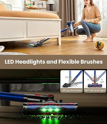 KARDV Cordless Vacuum Cleaner, 500W/40Kpa Vacuum Cleaners for Home, 60Mins Stick Vacuum with LED Display, Anti-Tangle & Wall Mount Charging, 8 in 1 Lightweight Vacuum for Hard Floors Carpet Pet Hair thumbnail 6