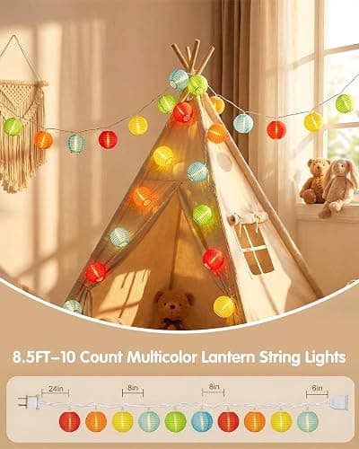 SUNSGNE Lantern String Lights, 8.5FT Indoor Lantern Christmas Lights with 10 LED Colorful Lanterns for Home Patio Party Wedding Bistro Indoor Bedroom Decoration thumbnail 2
