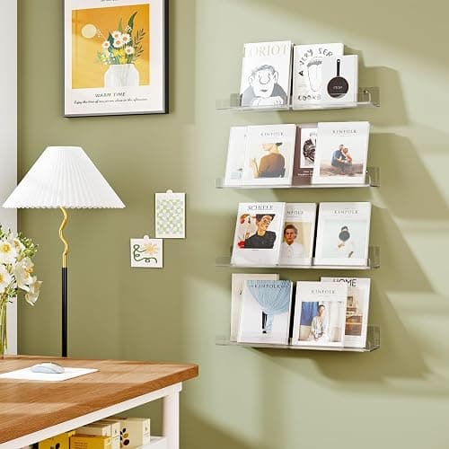 Dooiclear 4 Pack Floating Shelves for Wall, 15" Clear Book Shelf, Acrylic Floating Wall Shelf, Display Shelves Organizer for Bathroom, Classroom, Bedroom, Living Room, Kitchen, Room Decor thumbnail 6