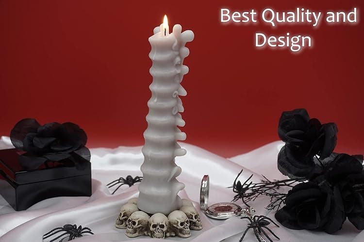 Zellinni Spine Candle for Halloween Decor - Premium Unscented Soy Candle w/Cotton Wick for Clean Burn - Goth Room Decor Vertebra Candles for Parties, Home, Rituals, Halloween Decorations Indoor - Gray - Grey white bone thumbnail 2