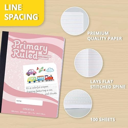 ONAVIA Primary Composition Notebook K-2, Primary Ruled Journal with Picture Space, 9-3/4 x 7-1/2, Bulk Marble Notebooks for School, Kids, Kindergarten Draw and White Story Journals, 4 Pack | 100 ct, 9.75 x 7.5 in, Primary Journal Grades K-2, Picture Space, Writing Practice, Kindergarten, Notebook for Kids thumbnail 3