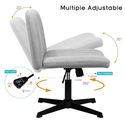 PUKAMI Criss Cross Chair,Armless Cross Legged Office Desk Chair No Wheels,Fabric Padded Modern Swivel Height Adjustable Mid Back Wide Seat Computer Task Vanity Chair for Home Office(Grey) thumbnail 7