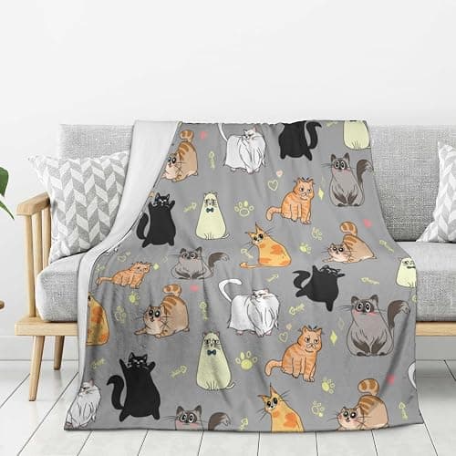 Cute Cat Throw Blanket Cozy Fluffy Plush Blanket Soft Flannel Throw Blanket for Kids Men Women Gift Sofa Bed Couch 50"x40" Christmas thumbnail 3