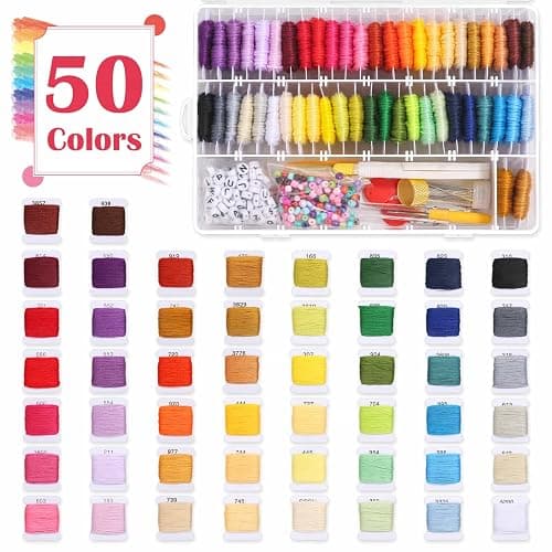 PAXCOO 488Pcs String Bracelet Making Kit, Friendship Bracelet String Kit with 50 Skeins Embroidery Floss Cross Stitch Thread, 400Pcs Friendship Bracelet Beads, 37Pcs Embroidery Tools thumbnail 3