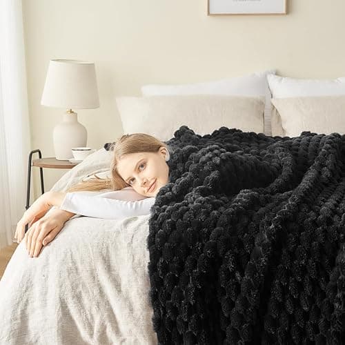NEWCOSPLAY Super Soft Throw Blanket Black Premium Silky Flannel Fleece 3D Clouds Stylish Jacquard Lightweight Bed Blanket All Season Use 350GSM (Black, Throw(50"x60")) thumbnail 3