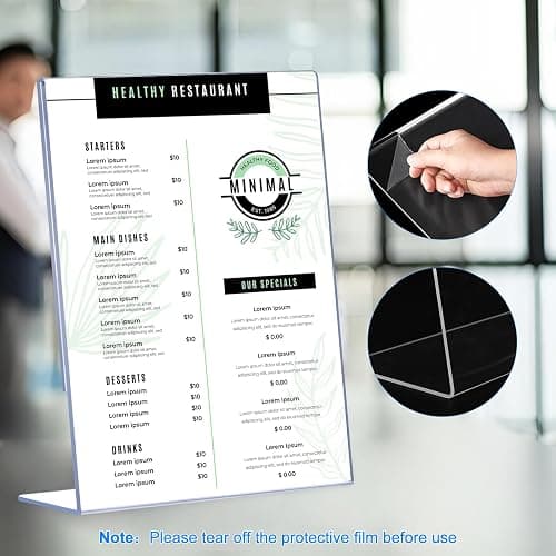 6 Pack Slanted Back Acrylic Sign Holders 5x7 for Business & Store, Tabletop Vertical Sign Holder with Anti-Slip Pads Clear Display Stand, for Menus Flyers Documents Office Restaurants Party Decoration thumbnail 3