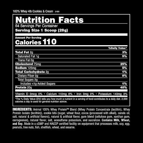 Animal 100% Whey Protein Powder – Whey Blend for Pre Workout or Post Workout, Recovery, Anytime Low Sugar Protein Boost Meal Replacement with BCAA Branched Chain Amino Acids – Cookies & Cream, 4 lb thumbnail 2