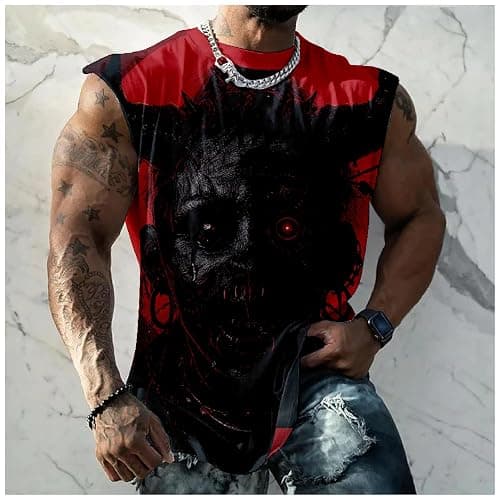 Sleeveless Gym Shirt Men Punk Rock Graphic Men's Workout Tank Top Crew Neck Biker Shirts for Men Muscle Shirts for Men thumbnail 2
