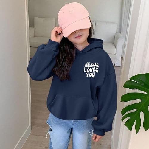 Kelxjia Christian Jesus Loves You Hoodie For Teen Girls Cute Graphic Hoodies Kids Bible Verse Faith Sweatshirt God Pullover thumbnail 4