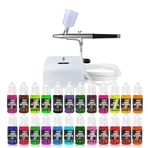 Cake Airbrush Decorating Kit with Compressor: Futebo Cookie Airbrush Kit with 24 Vivid Airbrush Liquid Food Colors, Decorate Cakes, Desserts or Other Baking Food(Color: White) - Image 1