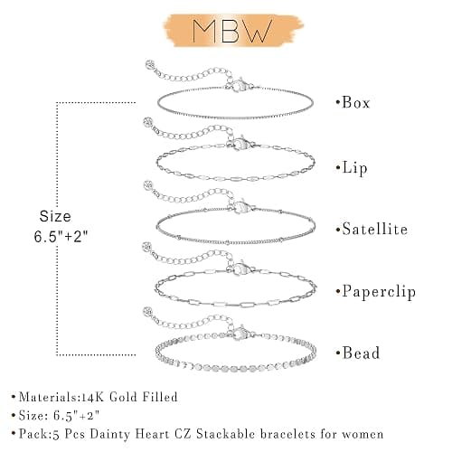 MBW Silver Plated Bracelets for Women, Dainty Silver Bracelets for Women Set Bracelet Stack Waterproof Jewelry for Women Trendy Minimalist Simple Small Thin Bracelet Set for Women Teen Gift thumbnail 6