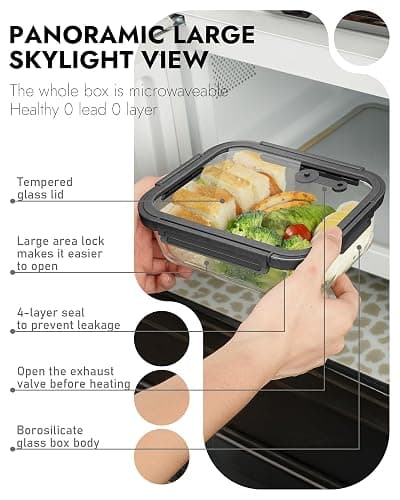 BOROHOUSE 10-Pack Glass Food Storage Containers with Tempered Lids – Borosilicate, Airtight, Oven-Safe (-4°F~950°F), BPA-Free, 4.4 & 1.6 Cup, Leak-Proof, Dishwasher Safe (Gray) thumbnail 5