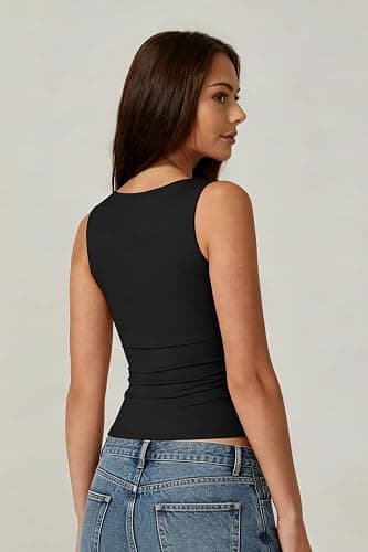 QINSEN Women's Square Neck Sleeveless Double-Layer Tank Tops Basic Tight T Shirts thumbnail 4