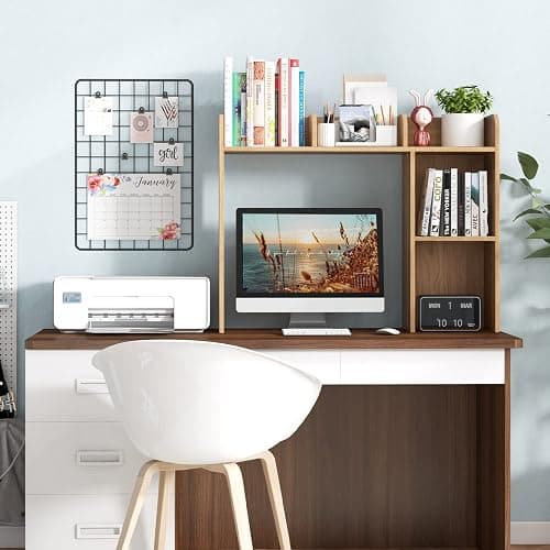 Tangkula Desktop Bookshelf, Countertop Storage Hutch with 5 Shelves for Computer Desk, 3-Tier Display Rack, Multipurpose Wood Storage Organizer for Dorm Office Home thumbnail 8